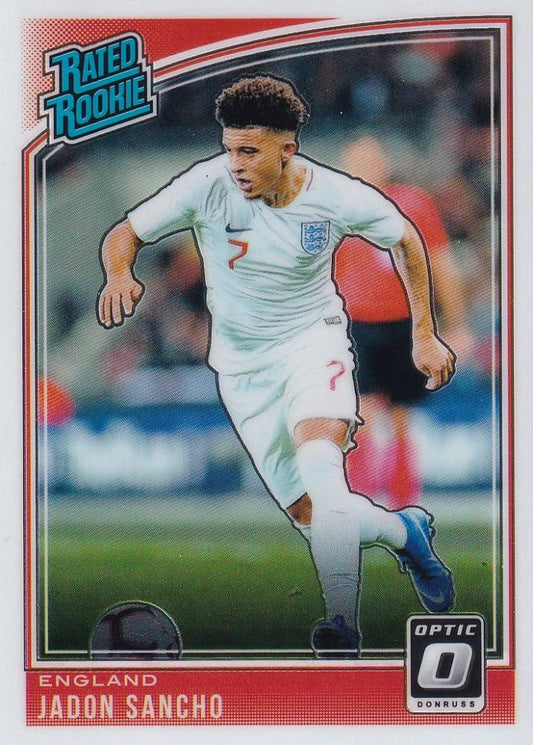 2018-19 Panini Donruss England Jadon Sancho base optic trading card featuring the football player