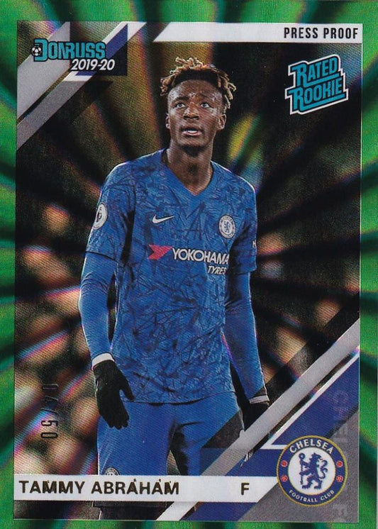 2019-20 Panini Chronicles Chelsea FC Tammy Abraham Base Donruss Premier League Green parallel card numbered 04/50