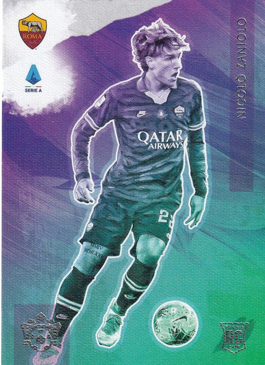 2019-20 Panini Chronicles AS Roma Nicolo Zaniolo Pitch Kings Rookies IV trading card