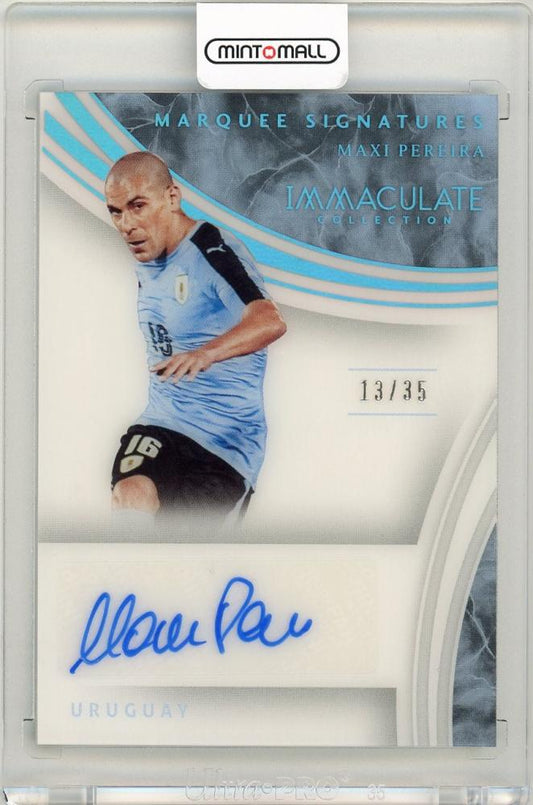 2017 Panini Immaculate Maxi Pereira Marquee Signatures Sapphire Parallels card numbered 13 out of 35 from Uruguay