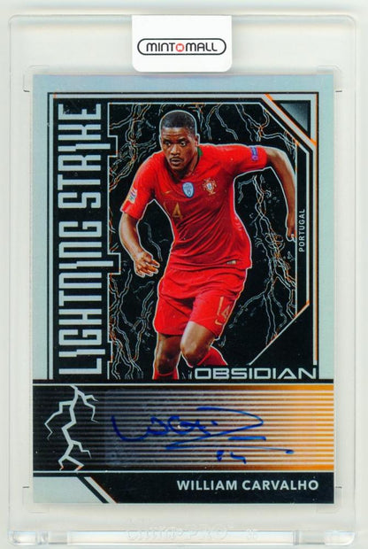 2019-20 Panini Obsidian Lightning Strike Autograph card of William Carvalho Portugal serial 4 of 50 with minor stain