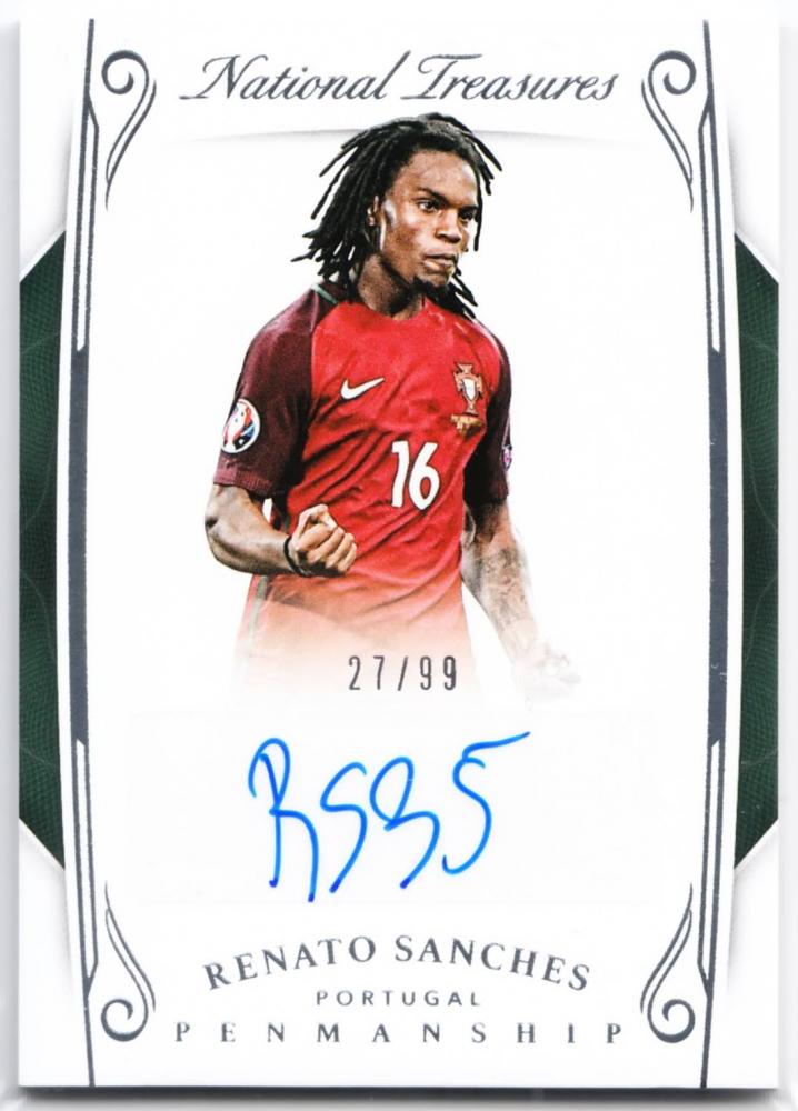 2018 PANINI National Treasures Soccer card of Renato Sanches with penmanship autograph, limited edition 27
