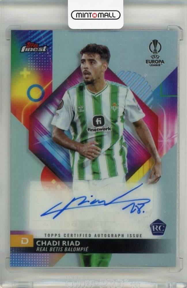 2023-24 Topps Finest UEFA Club Competitions Chadi Riad Autographs RC card with autograph and minor stain on back