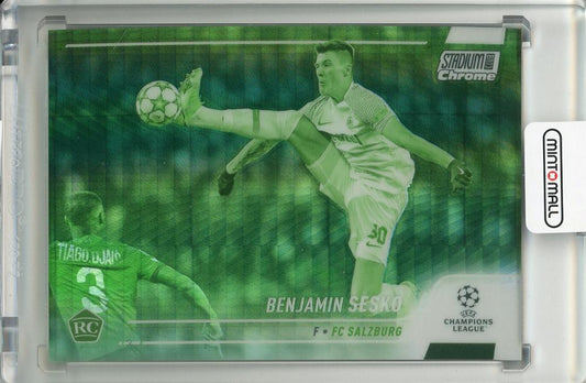 2021-22 TOPPS Stadium Club Chrome UEFA Champions League Benjamin Sesko card numbered 174 of 175 with Night Vision Prism effect