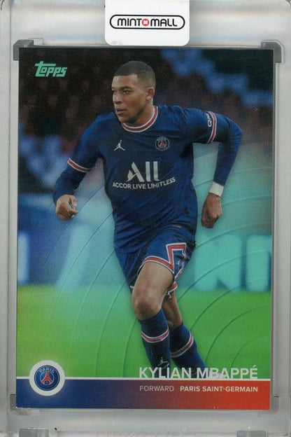 2021-22 Topps Paris Saint-Germain Team Set Kylian Mbappe Aqua Foil parallel cards numbered 66 of 75