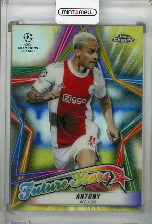 2021-22 Topps Chrome UEFA Champions League parallel card of Ajax player Antony Future Stars Gold 44 out of 50