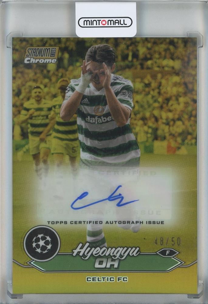 2023-24 Topps Stadium Club Chrome UCL Hyeongyu Oh Auto Gold Refractors card serial #CA-HO48/50 from Celtic FC