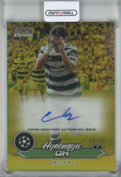 2023-24 Topps Stadium Club Chrome UCL Hyeongyu Oh Auto Gold Refractors card serial #CA-HO48/50 from Celtic FC
