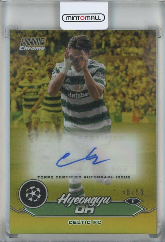 2023-24 Topps Stadium Club Chrome UCL Hyeongyu Oh Auto Gold Refractors card serial #CA-HO48/50 from Celtic FC