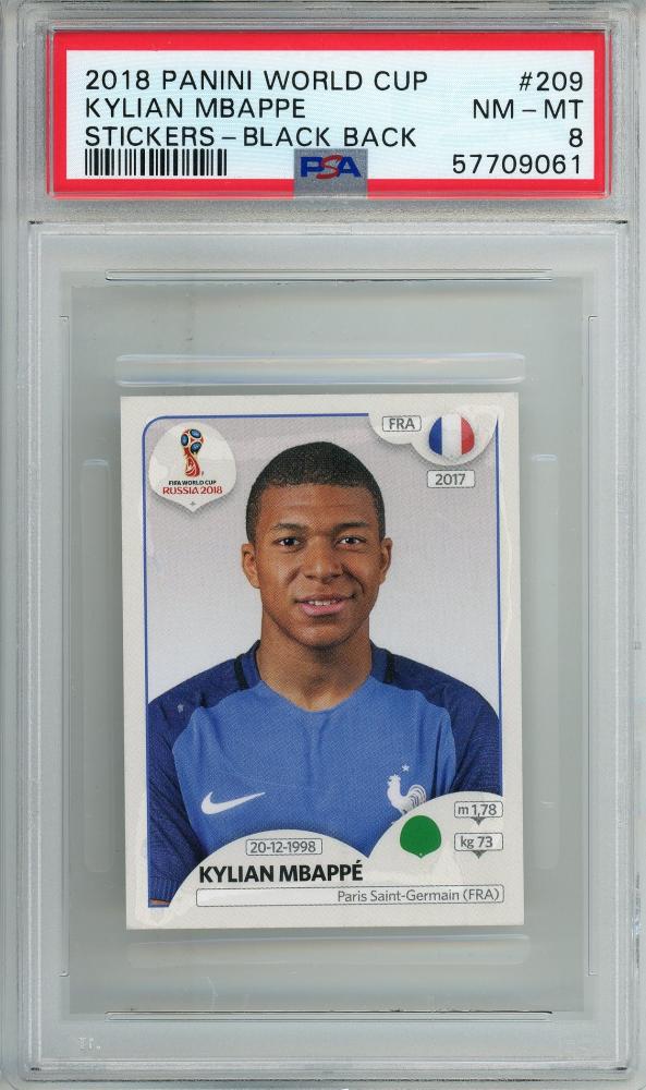 2018 Panini World Cup Kylian Mbappe black back sticker #209PSA8 graded PSA8 from France