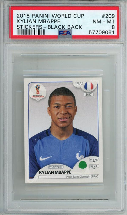 2018 Panini World Cup Kylian Mbappe black back sticker #209PSA8 graded PSA8 from France