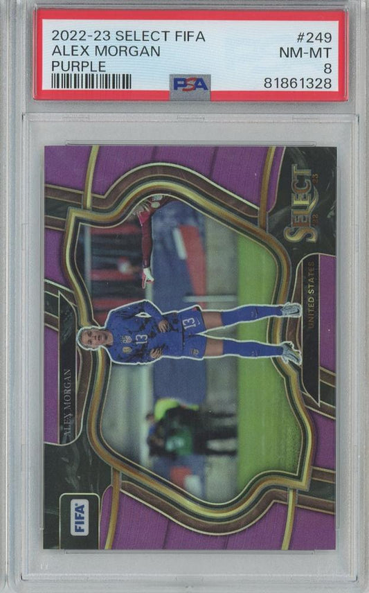 2022-23 Panini Select Fifa Soccer Alex Morgan Purple card number 249 serial 2 of 75 graded PSA 8