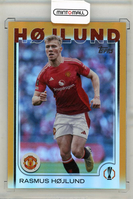 2025 Topps Champions League Chrome Rasmus Hojlund trading card serial number 01/25 in mint condition