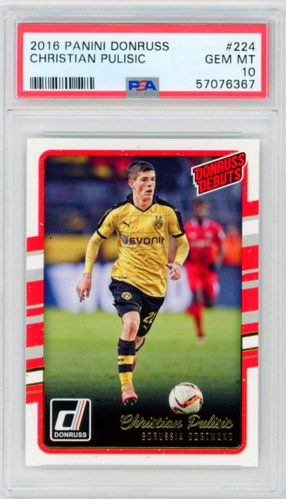 PSA10 graded 2016 Panini Donruss Christian Pulisic DEBUTS trading card number 224