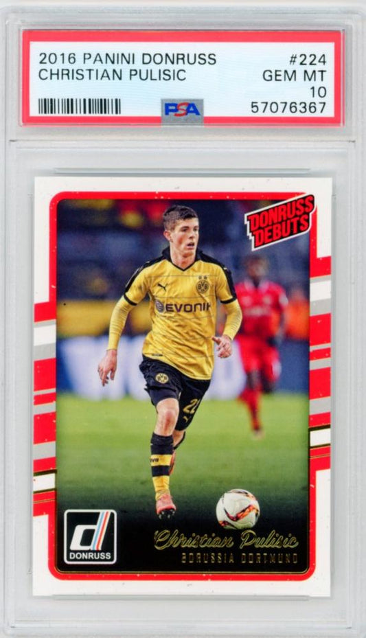 PSA10 graded 2016 Panini Donruss Christian Pulisic DEBUTS trading card number 224