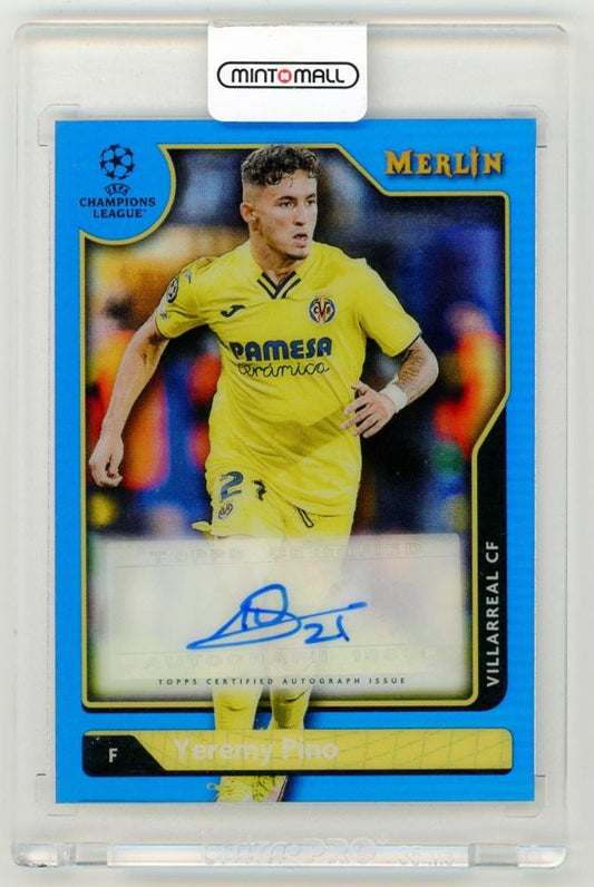2021-22 TOPPS Merlin Chrome UEFA League Autographs Blue Parallels Yeremy Pino Villarreal CF card serial 12 of 75