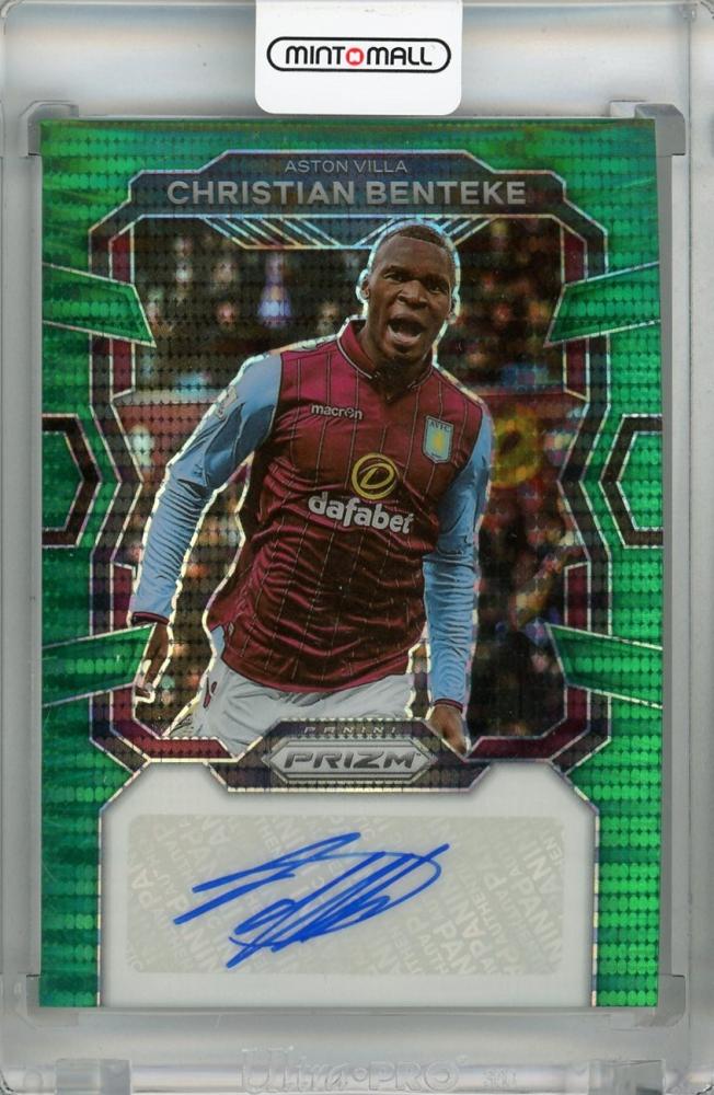 2023-24 Panini Prizm Premier League Christian Benteke Signatures Green Pulsar Prizms #3 Auto card from Aston Villa