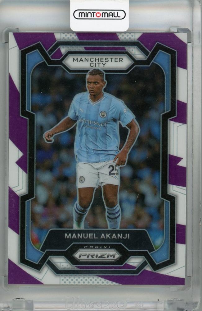 2023-24 Panini Prizm Premier League Manuel Akanji Purple and White Stripes Prizms trading card #17