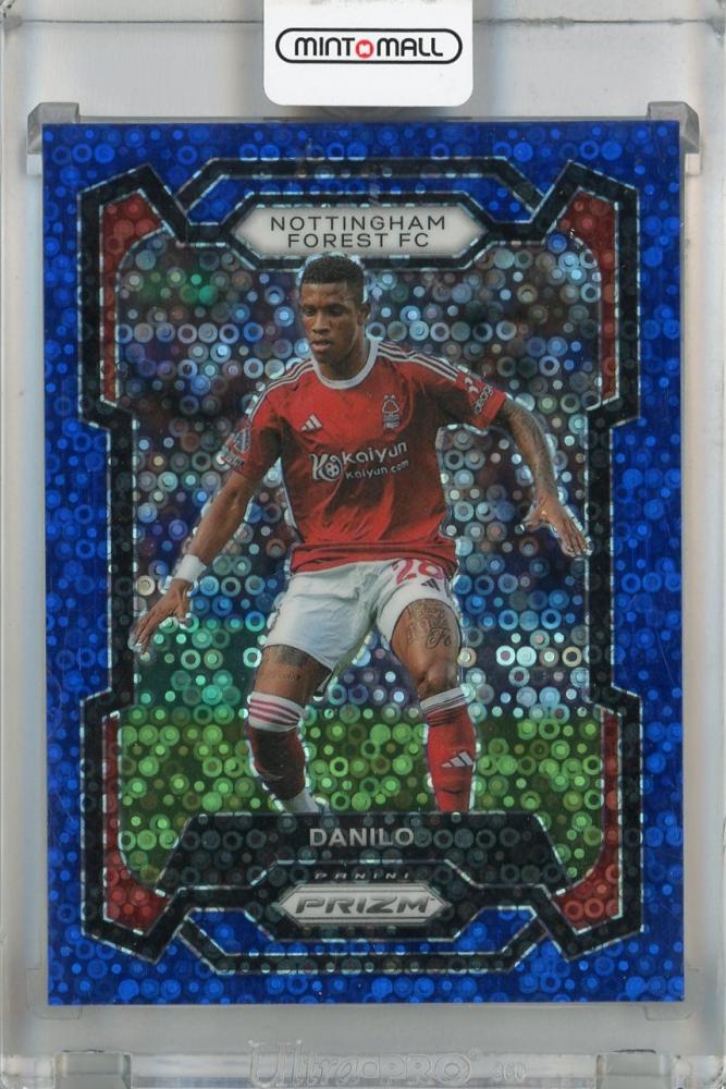 2023-24 Panini Prizm Premier League Danilo Breakaway Prizms Blue #240 trading card numbered 33 of 99 from Nottingham Forest FC with minor dent on back