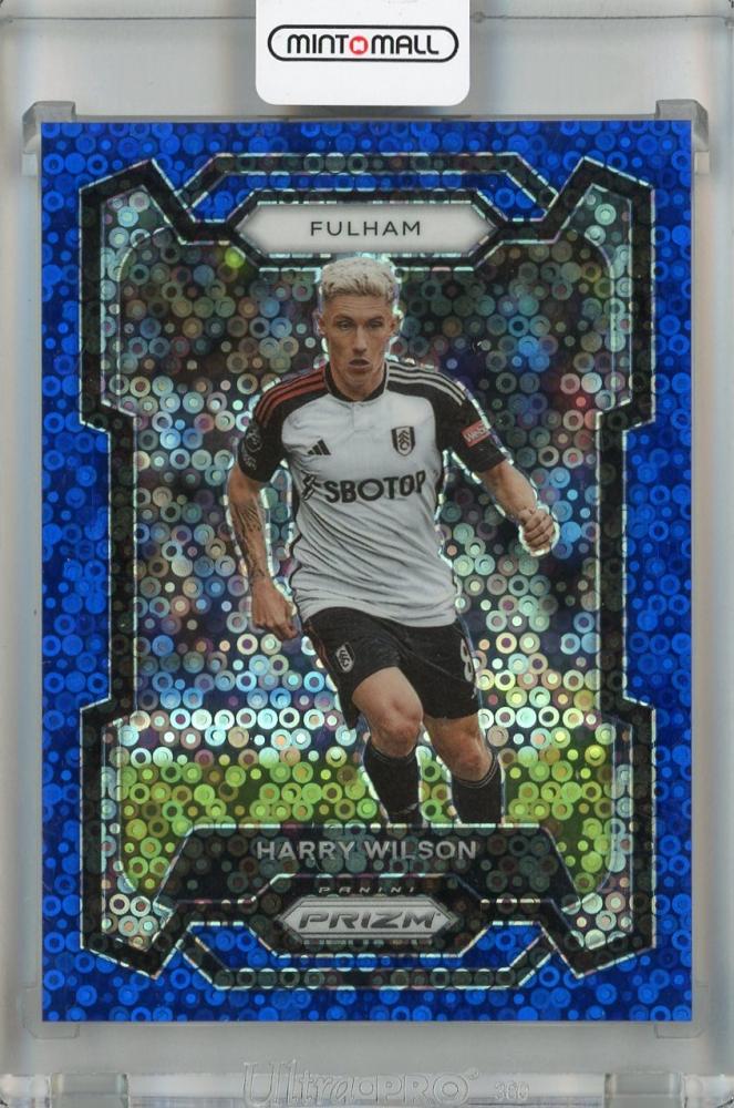 2023-24 Panini Prizm Premier League Harry Wilson Breakaway Prizms Blue card #166 serial 83/99 Fulham with minor back stain
