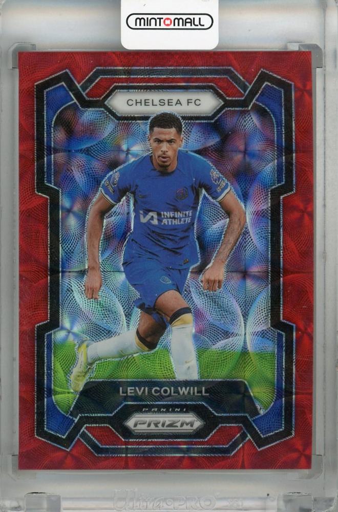 2023-24 Panini Prizm Premier League Levi Colwill Choice Red Prizms #198 Chelsea FC card with serial 25/30