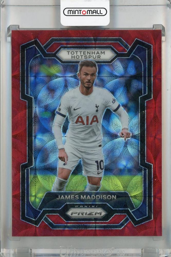 2023-24 Panini Prizm Premier League James Maddison Choice Red Prizms trading card #128 with minor back stain