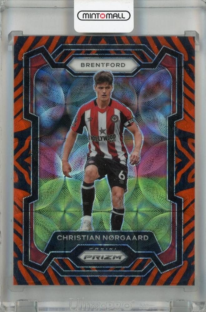 2023-24 Panini Prizm Premier League Christian Norgaard Tiger Stripe Choice Prizms card number 146 with minor scratches