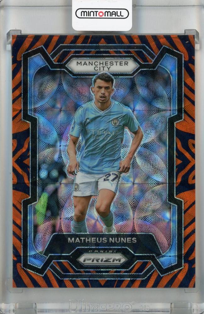 2023-24 Panini Prizm Premier League Matheus Nunes Tiger Stripe Choice Prizms card serial #16 with minor stain on back