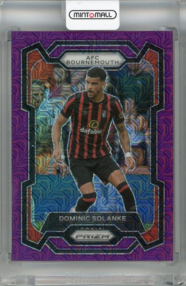 2023-24 Panini Prizm Premier League Dominic Solanke Purple Mojo Prizms card #236 with minor dent on back