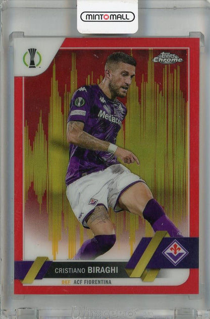2022-23 Topps Chrome UEFA Club Competitions Cristiano Biraghi Red & Gold Seismic #89 trading card