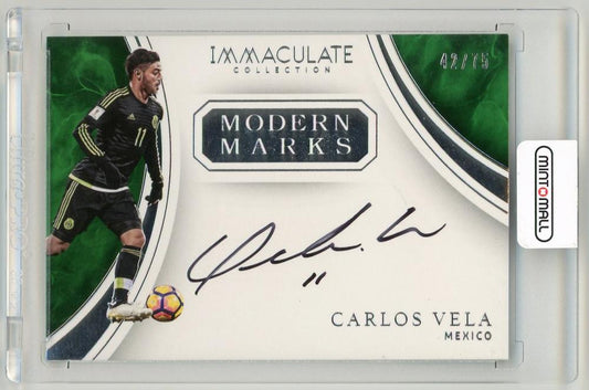 2017 Panini Immaculate Collection Carlos Vela Modern Marks Autograph card numbered 42 out of 75 from Mexico