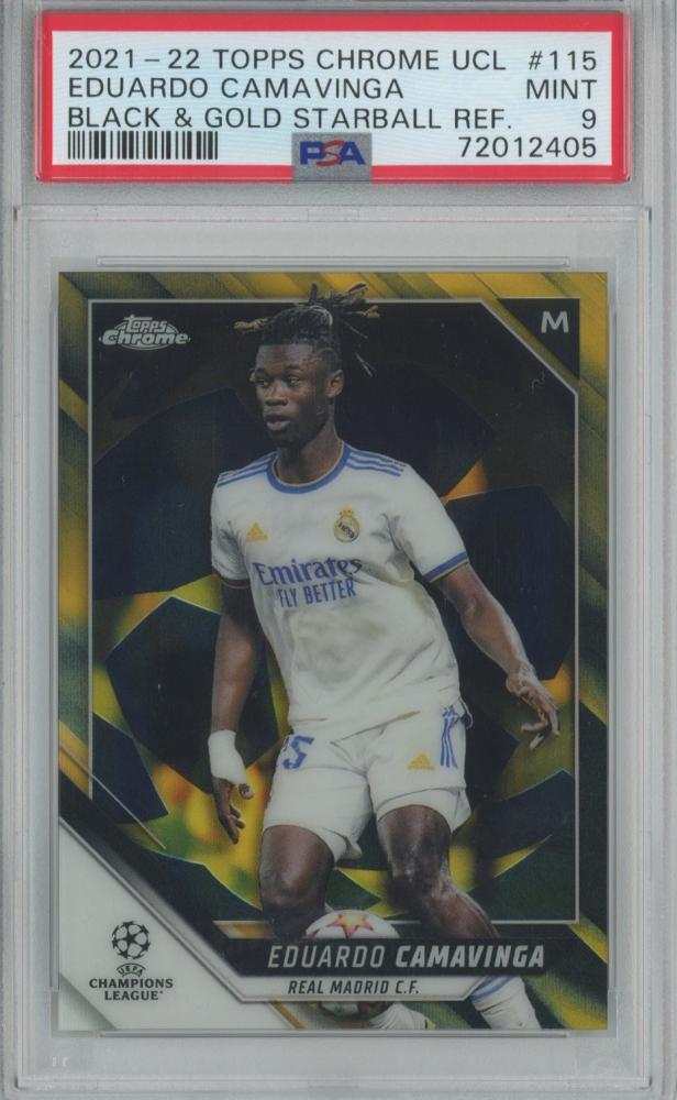 2021-22 Topps Chrome UEFA Champions League Soccer card Eduardo Camavinga Black and Gold Starball #115 PSA9 15 of 30