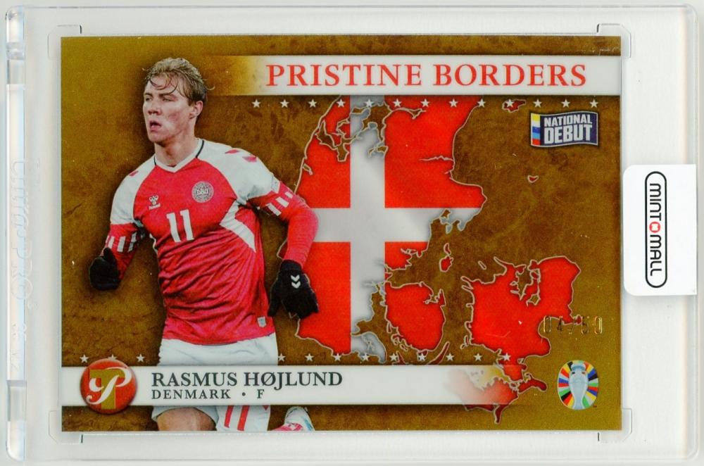 2023 Topps Pristine Road to Euro 2024 Rasmus Højlund Pristine Borders Gold Refractors Parallel 4 of 50 trading card