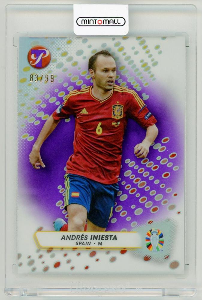 2023 Topps Pristine Road to Euro 2024 Andres Iniesta Purple Refractors card numbered 83 of 99 from Spain