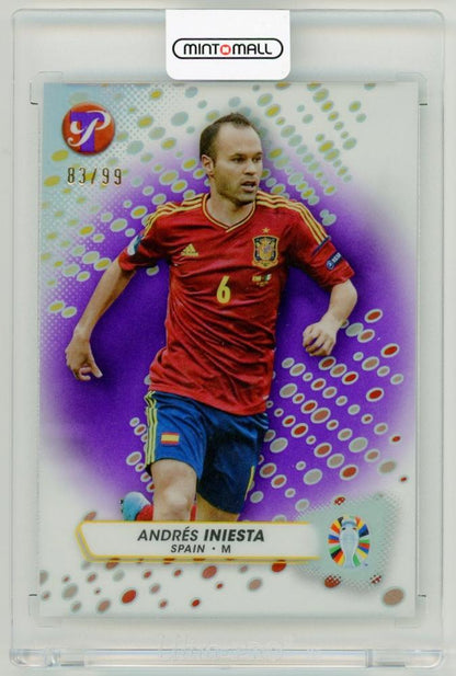 2023 Topps Pristine Road to Euro 2024 Andres Iniesta Purple Refractors card numbered 83 of 99 from Spain