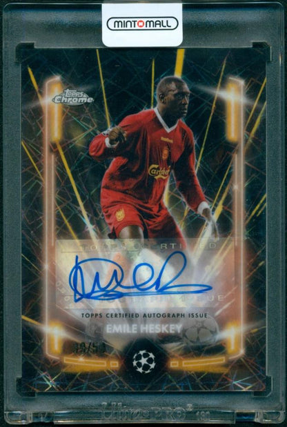 2024-25 Topps Chrome UEFA Club Competitions Black Lazer Autographs Gold Lazer Emile Heskey trading card Liverpool FC