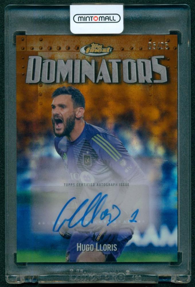 2024 Finest MLS Finest Dominators Autographs Orange Refractors card of Hugo Lloris serial number 5 of 25 from LAFC