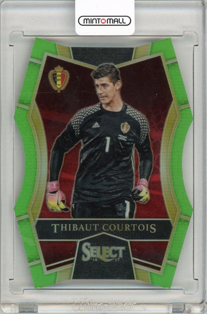 2016-17 Panini Select Soccer Thibaut Courtois Neon Green Prizms Die Cut card serial numbered 26 of 60