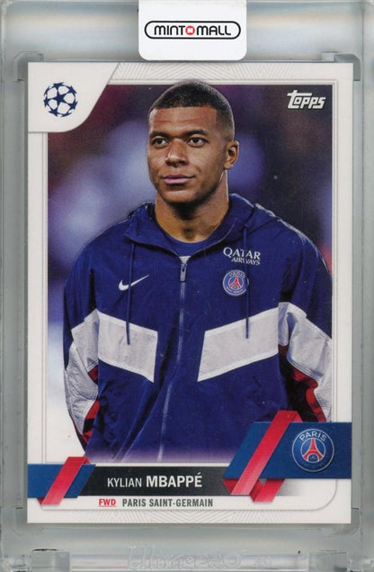 2022-23 Topps UEFA Club Competitions Kylian Mbappe Super Short Prints #100 SSP card with minor back stain