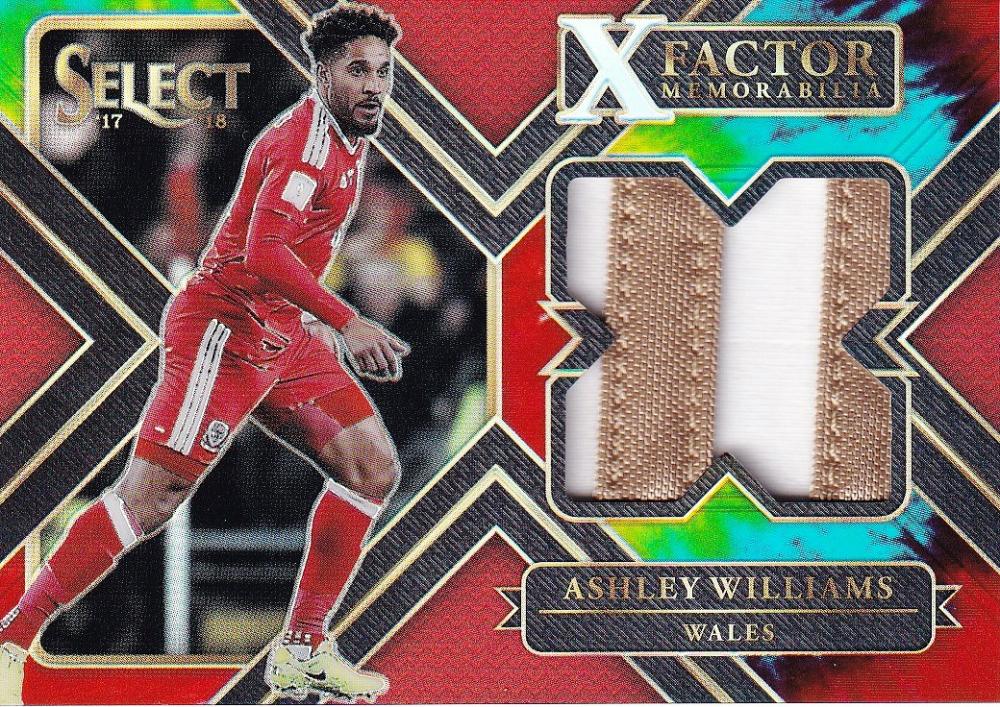 2017-18 Panini Select Soccer card of Wales player Ashley Williams X-Factor Memorabilia Tie-Dye Parallel 20 out of 30