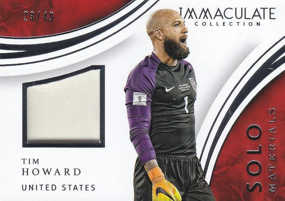 2017 Panini Immaculate Soccer Tim Howard trading card numbered 23 out of 49 with visible back dirt