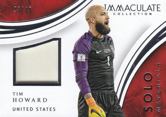 2017 Panini Immaculate Soccer Tim Howard trading card numbered 23 out of 49 with visible back dirt