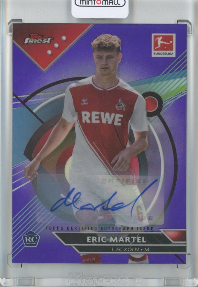 2022-23 TOPPS FINEST BUNDESLIGA SOCCER Eric Martel Base Autograph Purple Refractor card numbered 43 of 99