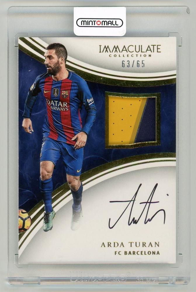 2017 Panini Immaculate Collection Arda Turan patch autograph card numbered 63 out of 65 from FC Barcelona
