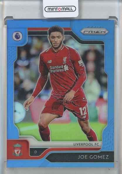 2019-20 Panini Prizm Premier Joe Gomez Blue trading card serial #88009/199 from Liverpool FC with minor wear