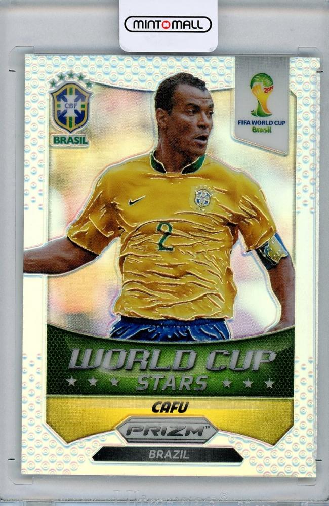 2014 Panini Prizm World Cup Stars CAFU Brazil soccer trading card featuring CAFU in Brazil kit