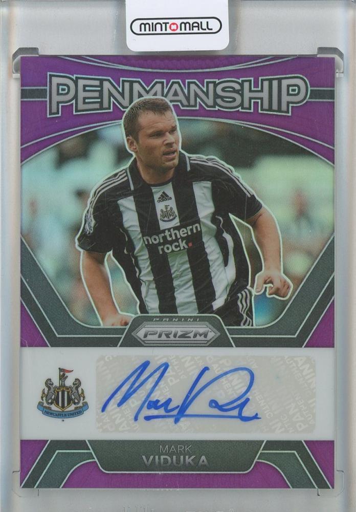 2023-24 Panini Prizm Premier League Mark Viduka Penmanship Purple Auro trading card #P-MV15/25 Newcastle United