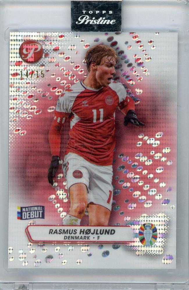 2023 Topps Pristine Road to Euro 2024 Rasmus Hojlund Pink Pristine Refractors card #9714/15 from Denmark