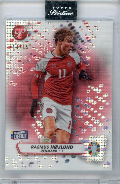 2023 Topps Pristine Road to Euro 2024 Rasmus Hojlund Pink Pristine Refractors card #9714/15 from Denmark