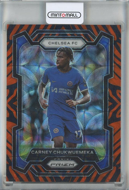 2023-24 Panini Prizm Premier League Carney Chukwuemeka Tiger Stripe Choice Prizms trading card #187 Chelsea FC
